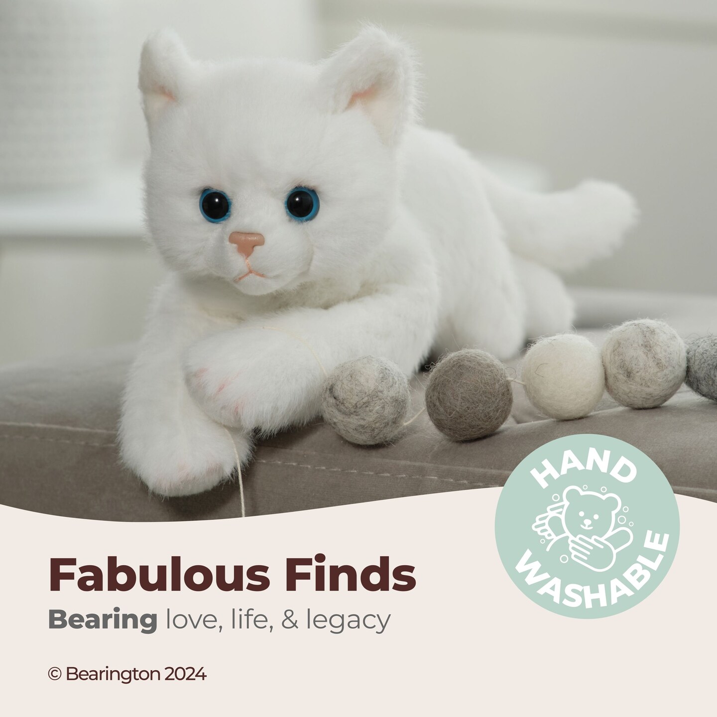 Bearington Lil&#x27; Muffin Small Plush Stuffed Animal White Cat, Kitten 8 inch