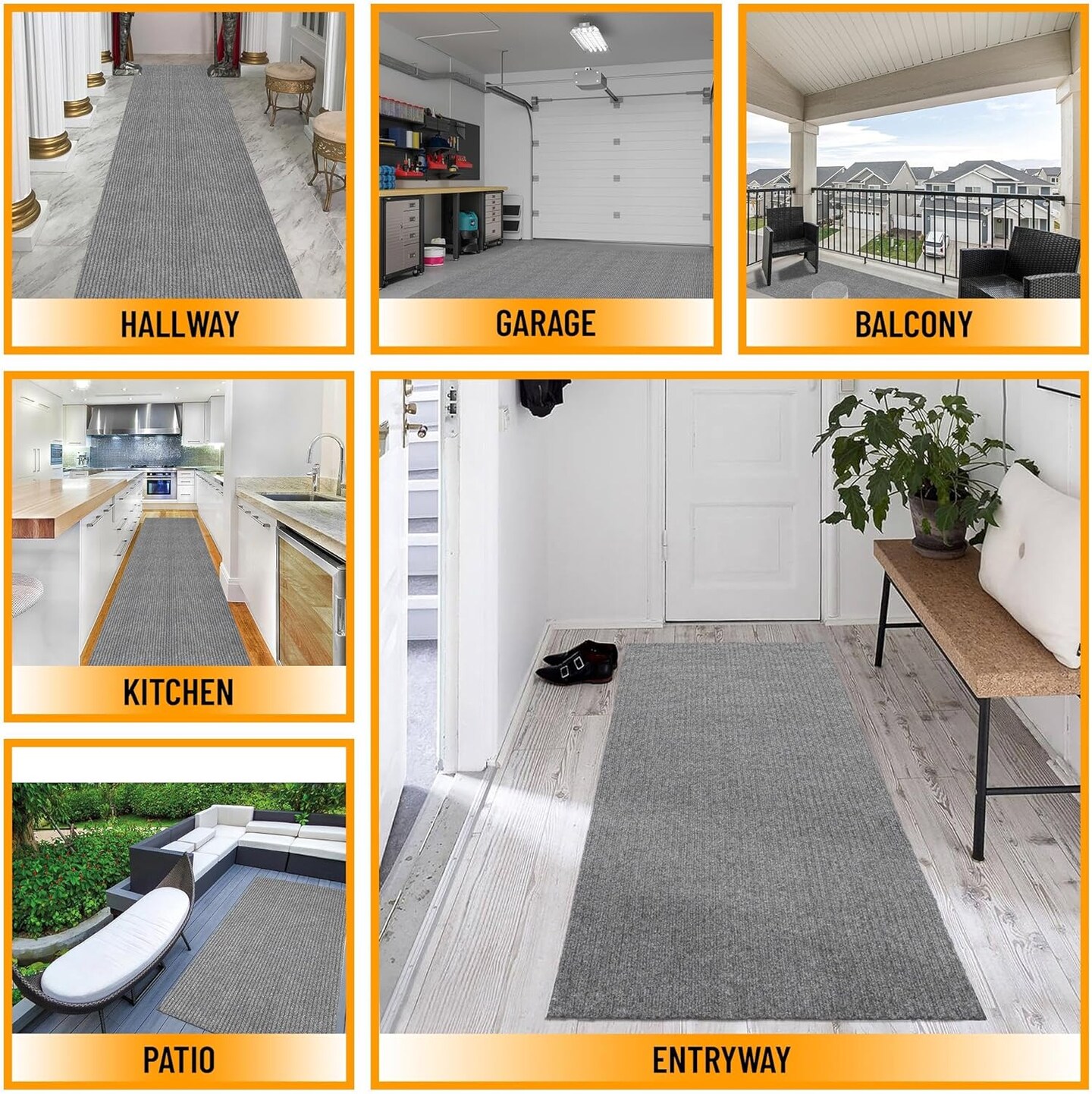 2&#x27;7&#x22; x 8&#x27; Commercial-Grade Hallway Runner with Scraper Pile Extra Durable Non-Slip Rug Mat for Indoor &#x26; Outdoor Use - Ideal for Kitchen, Entryway, Patio &#x26; Garage - High-Traffic Carpet, Gray