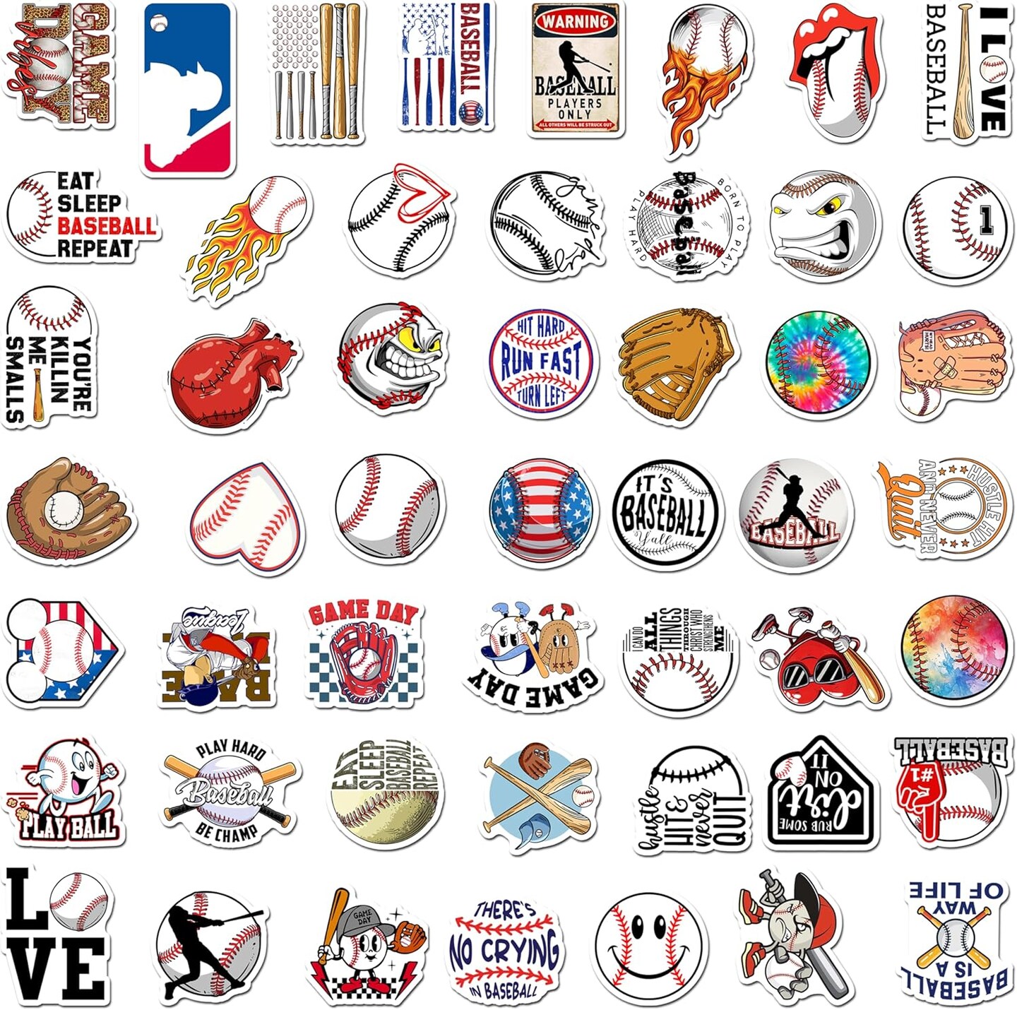 50 Pcs Baseball Stickers, Baseball Vinyl Stickers for Water Bottle, Laptop, Phone, Baseball Gifts, Sport Stickers Baseball Decorations for Teens Boy (Baseball Stickers Decal)