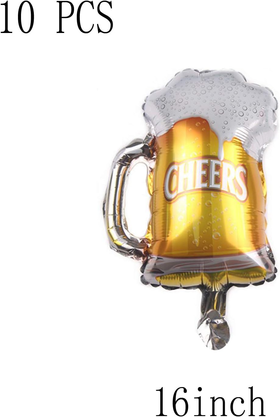10 Pcs Beer Mug Cheers Foil Balloons Gold 16 Inch Mylar Balloon Beer Theme Party Decoration