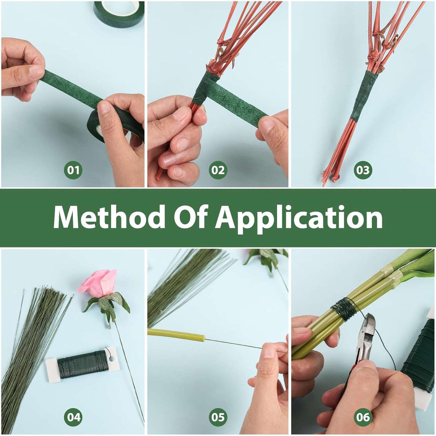 Floral Arrangement Kit with Green Floral Tape and Wire,26 Gauge Floral Stem Wire,22 Gauge Floral Wire,Boutonniere Pin for Bouquet Stem Wrap Florist.