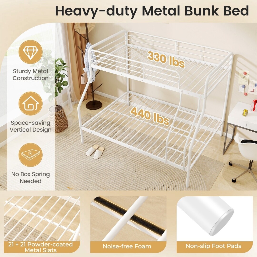 Twin Over Full Metal Bunk Bed with Guardrails, Ladder, Storage Space and Sturdy Construction