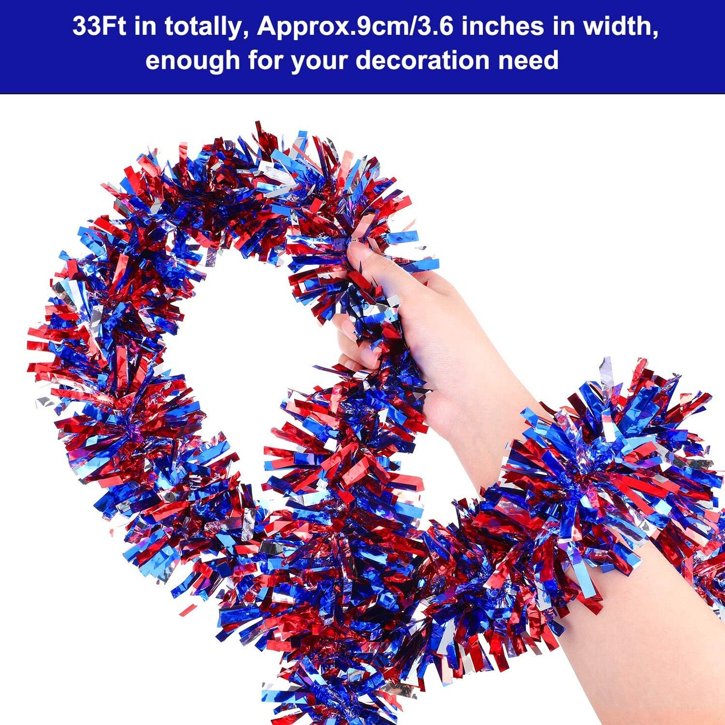 4th of July Garland Decor Patriotic Red White and Blue Twist Tinsel Garland Decoration Independence Day Memorial Day for Tree Car Golf Cart