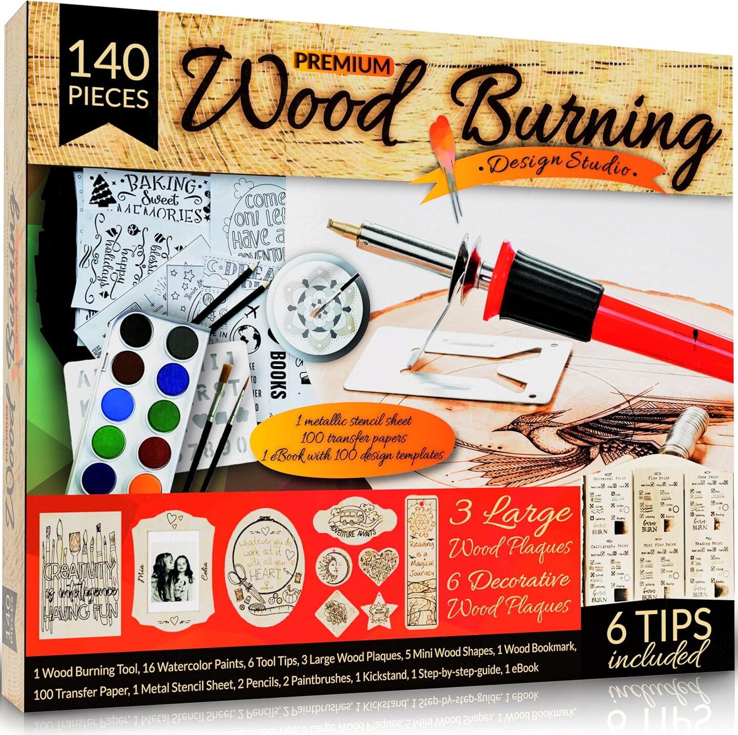 Beginners Wood Burning Kit 140 Pieces. Best Gift Idea for Art & Craft Kit Lovers. Woodburning DIY Hobby Kits With 9 Large Wooden Plaques To Make Unique Wood Burning Projects
