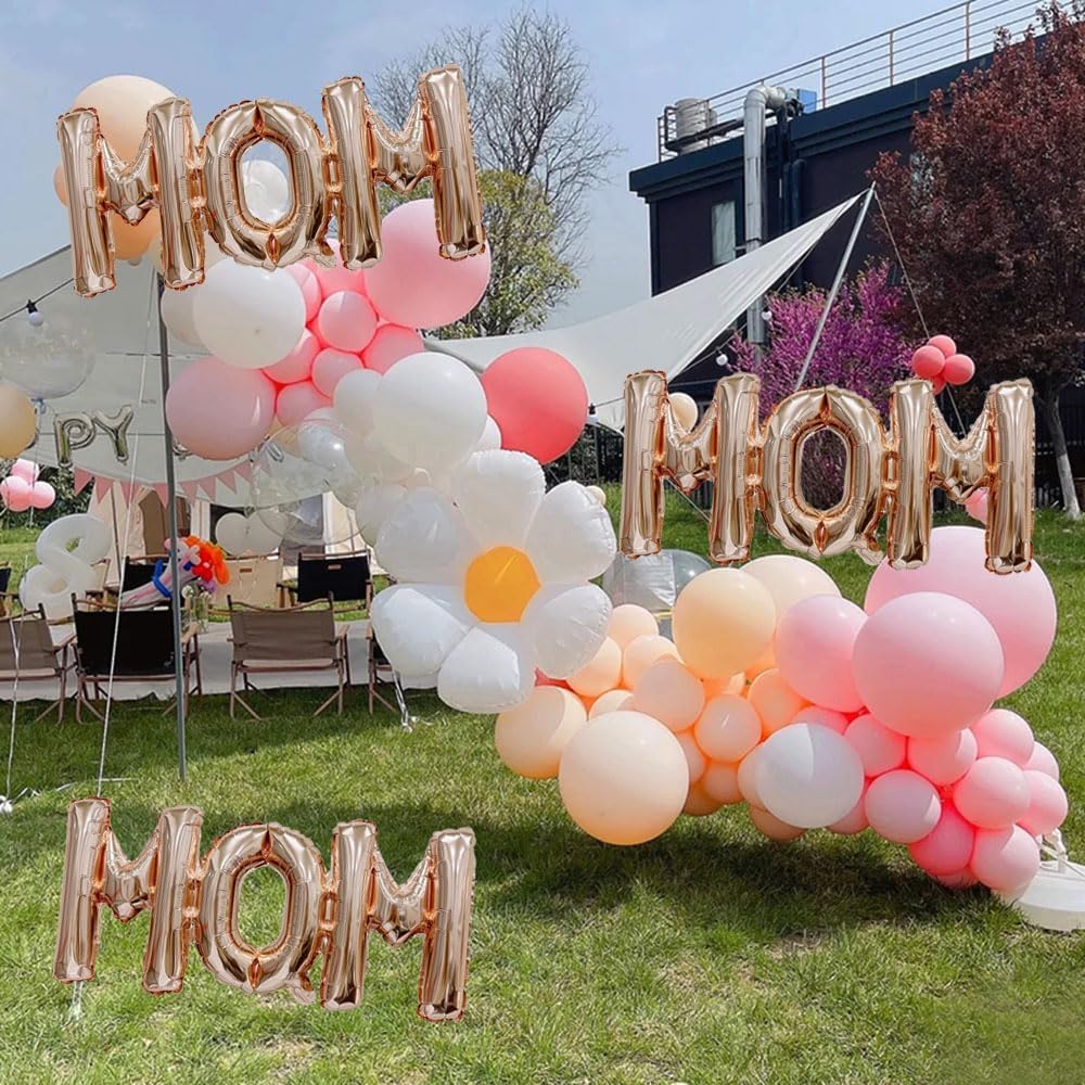 Mother&#x27;s Day Balloons Rose Gold Mom Balloons Letter Balloon Conjoined Mom Foil Balloon for Mother&#x27;s Day Themed Party Supplies Mothers Decorations Party Sets-3 PCS