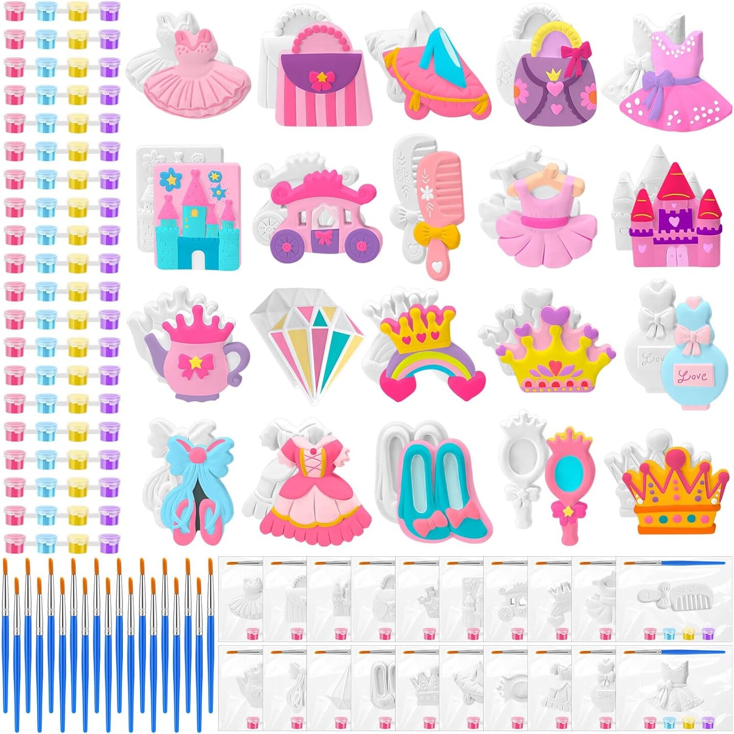 20-Set Princess DIY Painting Kit – Paint Your Own Castle Figurines with Brushes & Acrylics