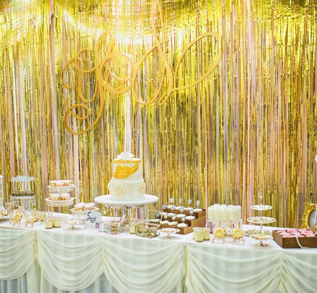 3-Pack Gold Metallic Foil Fringe Curtains 3.3x6.6ft Party Backdrop Decorations