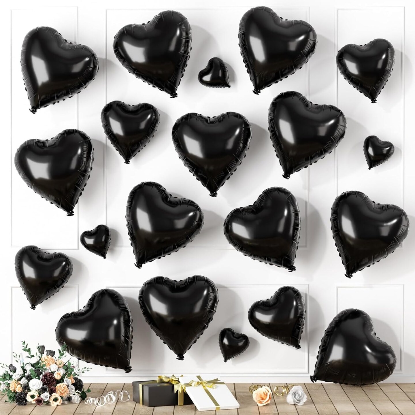 Black Heart Balloons, Heart Shaped Ballons, 20 Pcs 5/10/18 inch Different Sizes Black Foil Love Balloons for Valentine&#x27;s Day Decorations Wedding Engagement Bridal Showers Anniversary Celebrations
