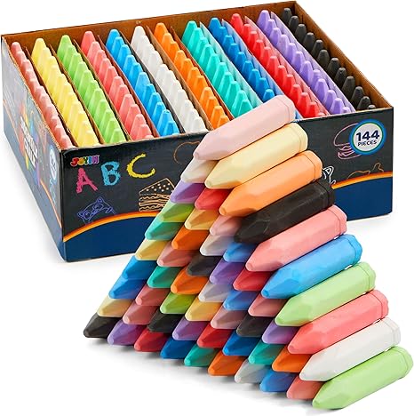 144 PCS Cone Shaped Washable Sidewalk Chalks, 12 Colors, Non-Toxic Jumbo Colored Chalk for Toddlers 1-3, Painting for Outdoor Art, School Supplies, Classroom Must Haves