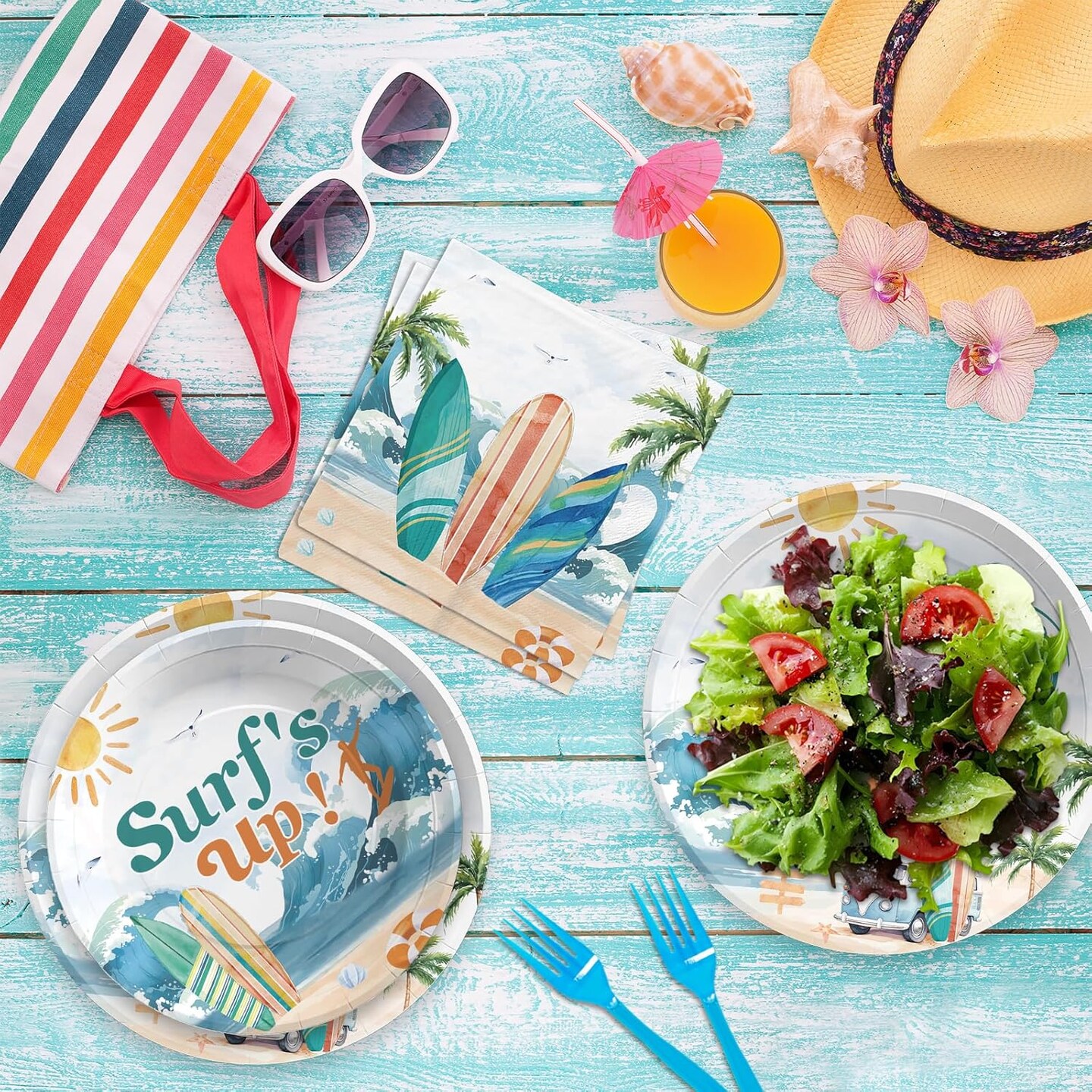 Surfs Up Party Decorations Summer Surfboard Plates and Napkins Tableware Sets