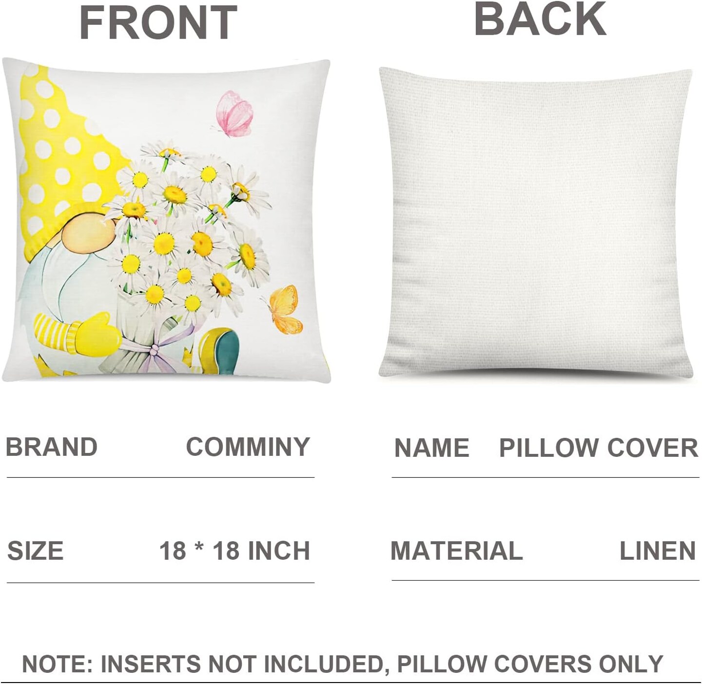 Summer Yellow Pillow Covers 18x18 Set of 6 Decorative Gnome Daisy Flower Throw Pillow Cover for Couch Modern Farmhouse Cushion Cover for Living Room Outdoor Patio Home Decor