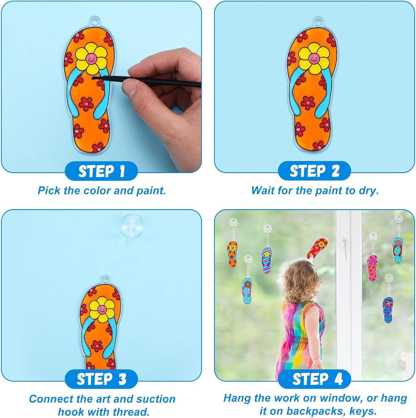 28 Sets Flip Flop Suncatchers Craft Kits for Kids Summer Window Paint Art Ornaments Crafts Flip Flop DIY Decor