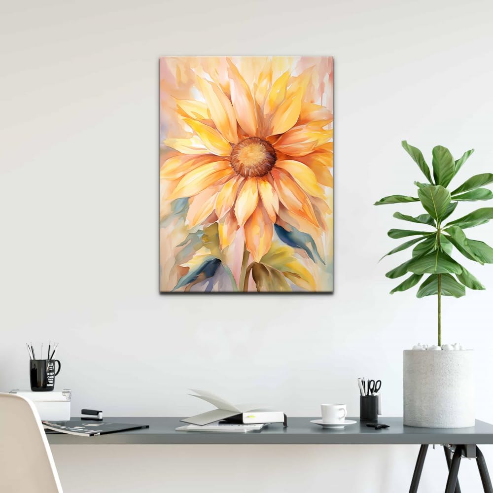Paint by Numbers Kit for Adults Framed - Sunflower Paint by Number on Canvas with Frame, Flowers DIY Acrylic Painting by Number Ideal Gift Home Wall Decor (12x16 Inch)