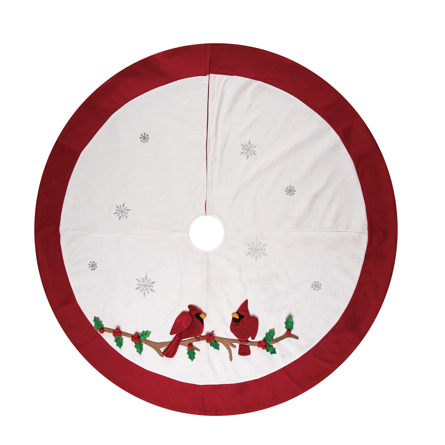 Transpac Polyester 47.25 in. Multicolor Christmas Cardinals on Branch Tree Skirt