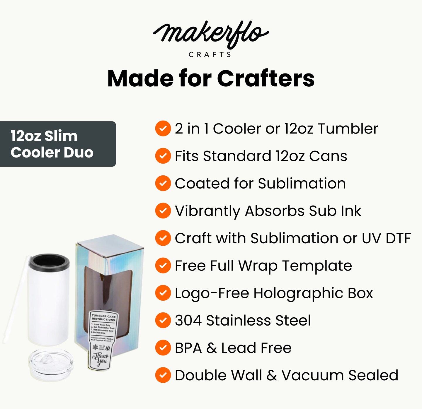 Makerflo 12 oz Slim Duozie Sublimation Blank Tumbler with Lid and Straw - Pack of 1 | Craft-Ready for DIY Gifts &#x26; Personalization (Sublimation, Epoxy, UV DTF, Vinyl, and Laser Engraving)
