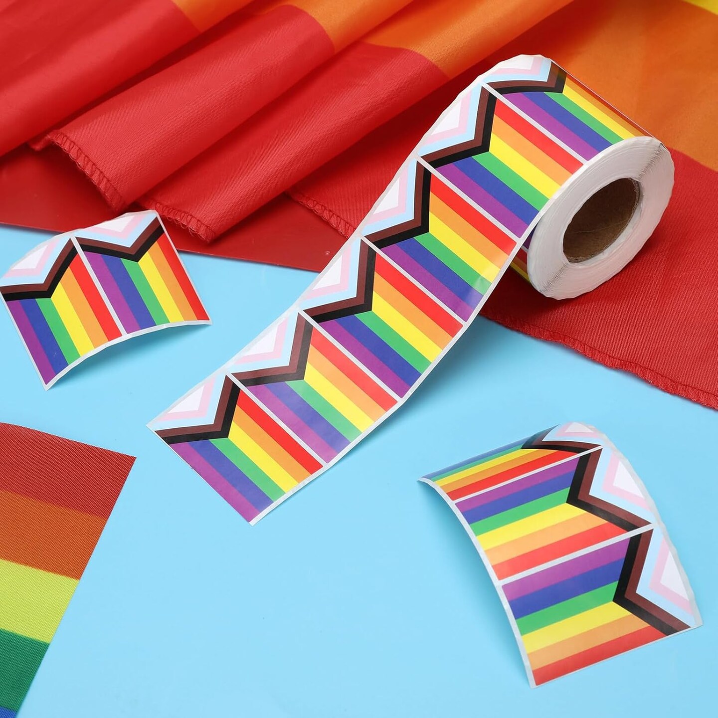 500 Pcs Pride Sticker Roll, 2 x 1.22 Inch Rainbow Flag Decal, LGBT Stickers, Progress Stickers Adhesive Label for LGBT Pride Stuff Accessories