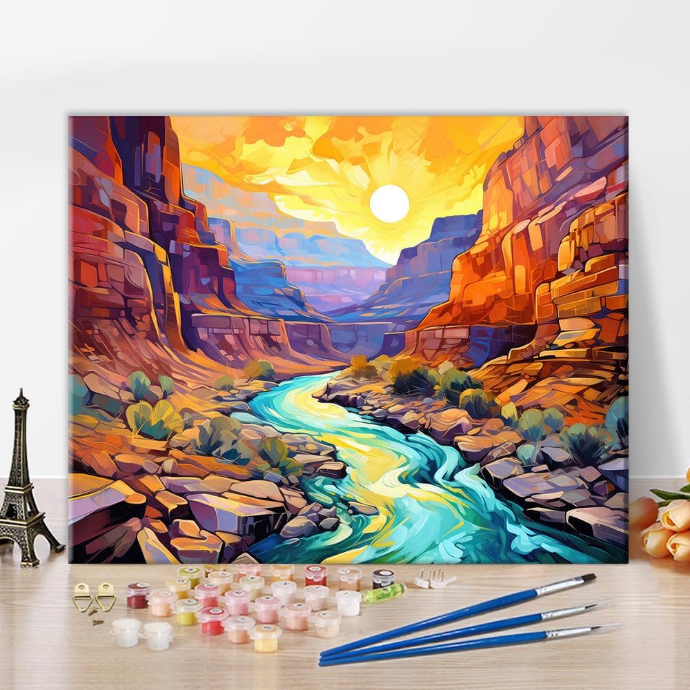 Arizona Landscape Paint by Numbers Canyon View Paint by Numbers Kits Arizona National Park Adults&#x27; Paint-by-Number Kits Canvas Painting Kit with Brushes and Pigment