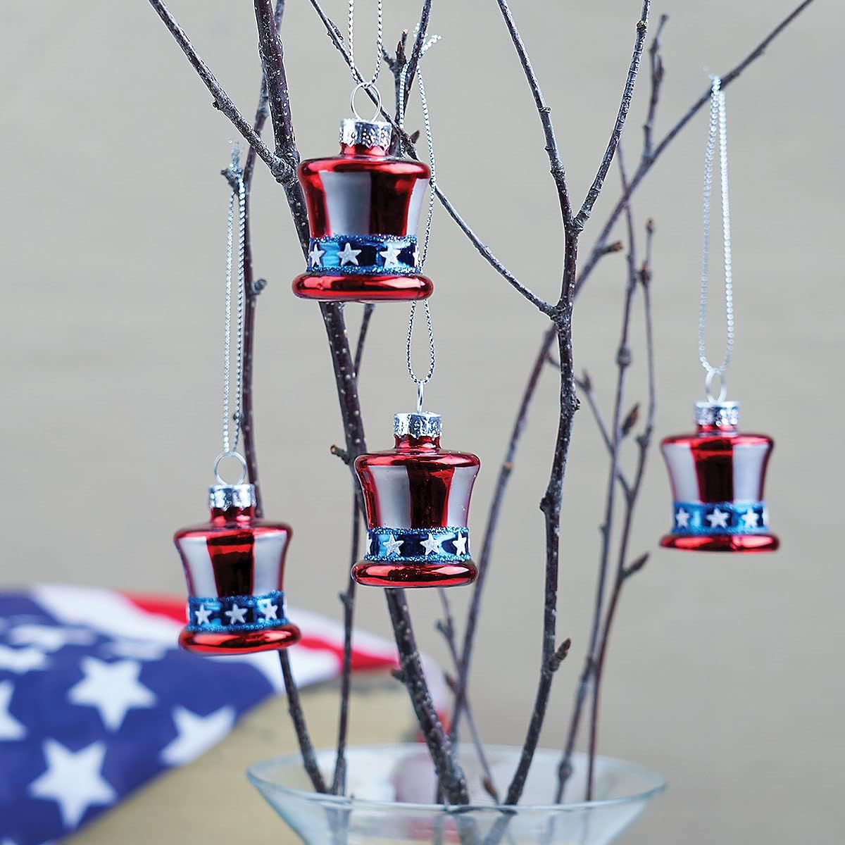 Sam Blown Glass Patriotic Ornaments Handcrafted Hanging Tree Decorations