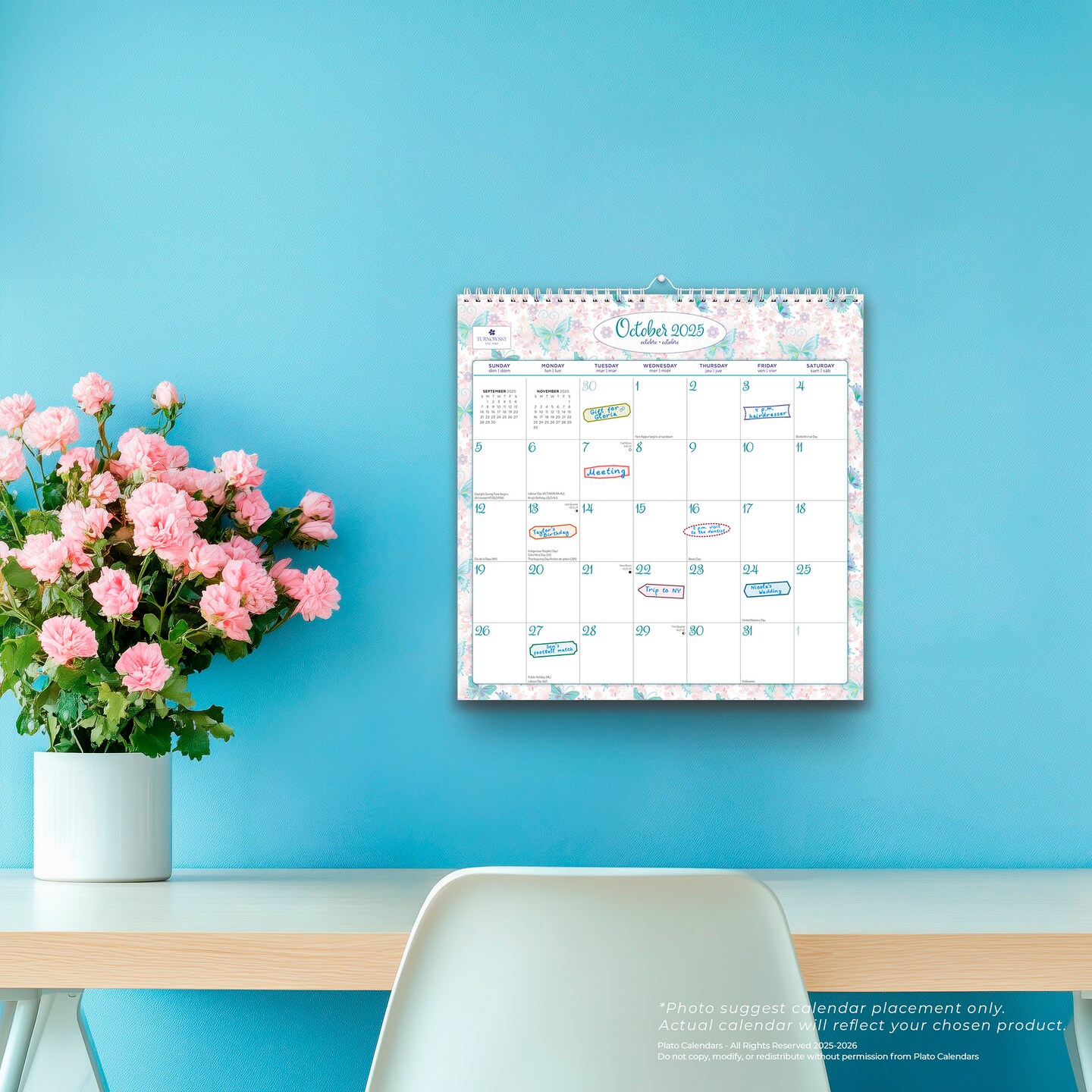 House of Turnowsky OFFICIAL | 2026 12 x 12 Inch (Hanging) 18 Months Monthly Square Wire-O Calendar | Sticker Sheet | July 2025 - December 2026