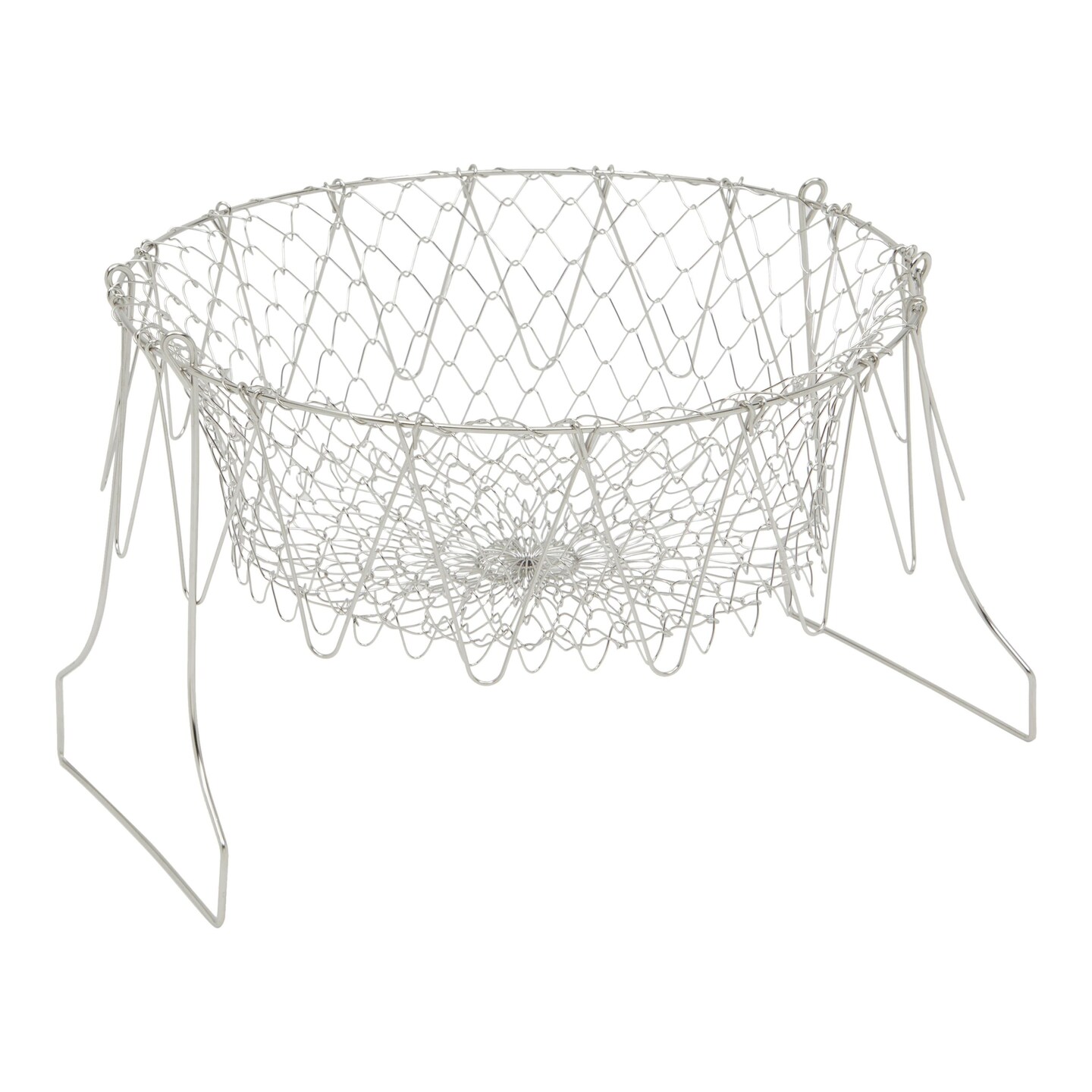 Deep Fry Chef Basket, Stainless Steel Extendable Foldable Strainer Colander for Frying, Steaming, Straining, Rinsing (9 In)