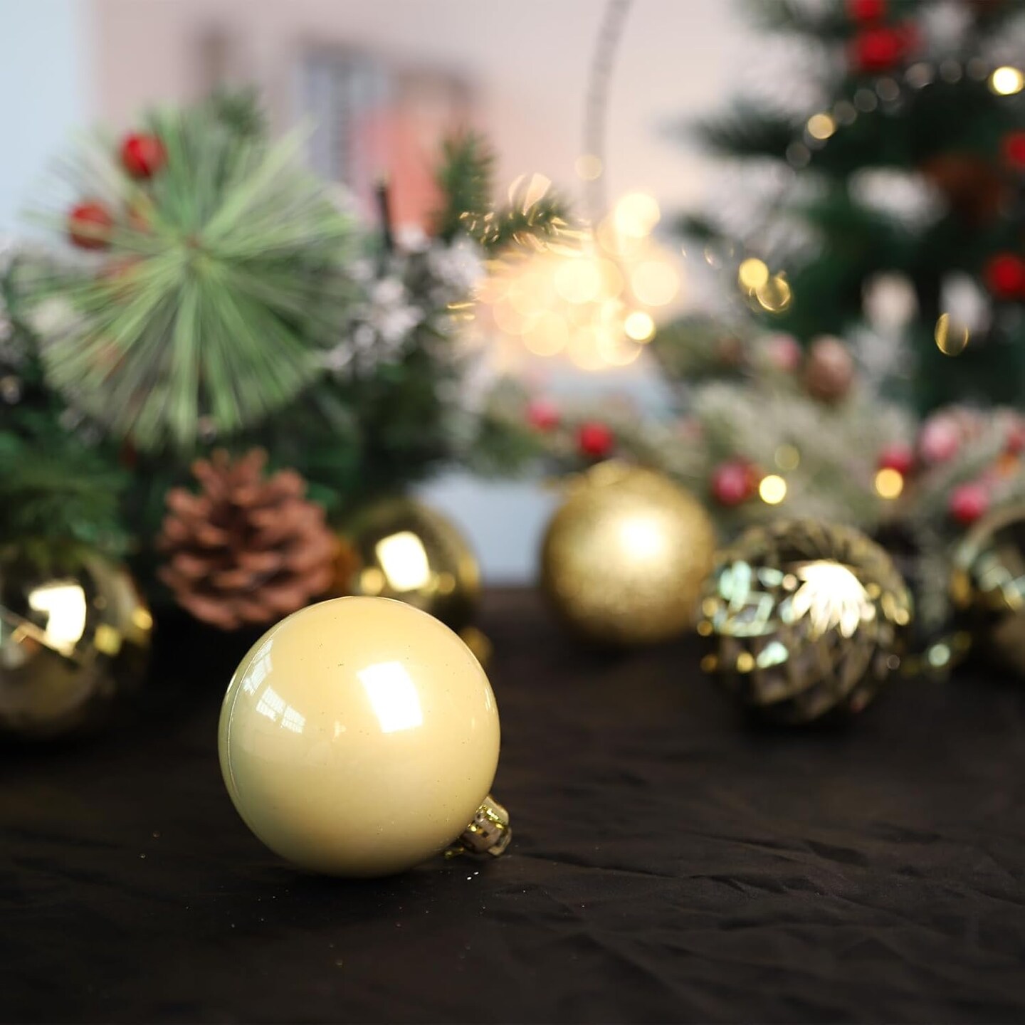 36 Pcs Christmas Ball Ornaments Gold Christmas Ornaments Set for Christmas Tree Decorations Shatterproof Large Christmas Decorations Ornaments Bulk Balls 2.36 Inches Hanging Decor for Xmas