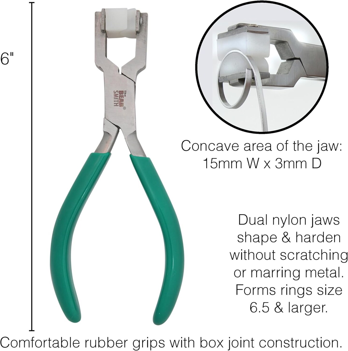 Double Nylon Jaw Ring Bending Plier, 5.5 inches (140mm), Green PVC comfort grip handle, no spring, for protecting wire when bending