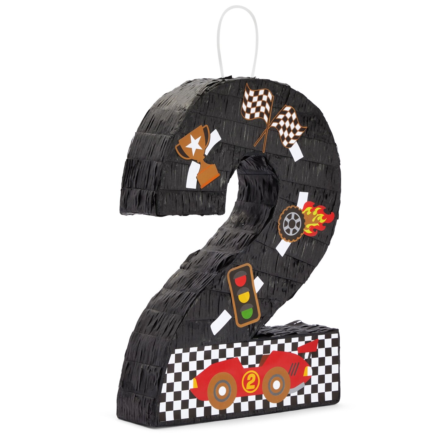 Number 2 Race Car Pinata for Two Fast Birthday Decorations, Party Supplies (Small, 11.85"L x 3"W x 16.5"H), For Ages 3+