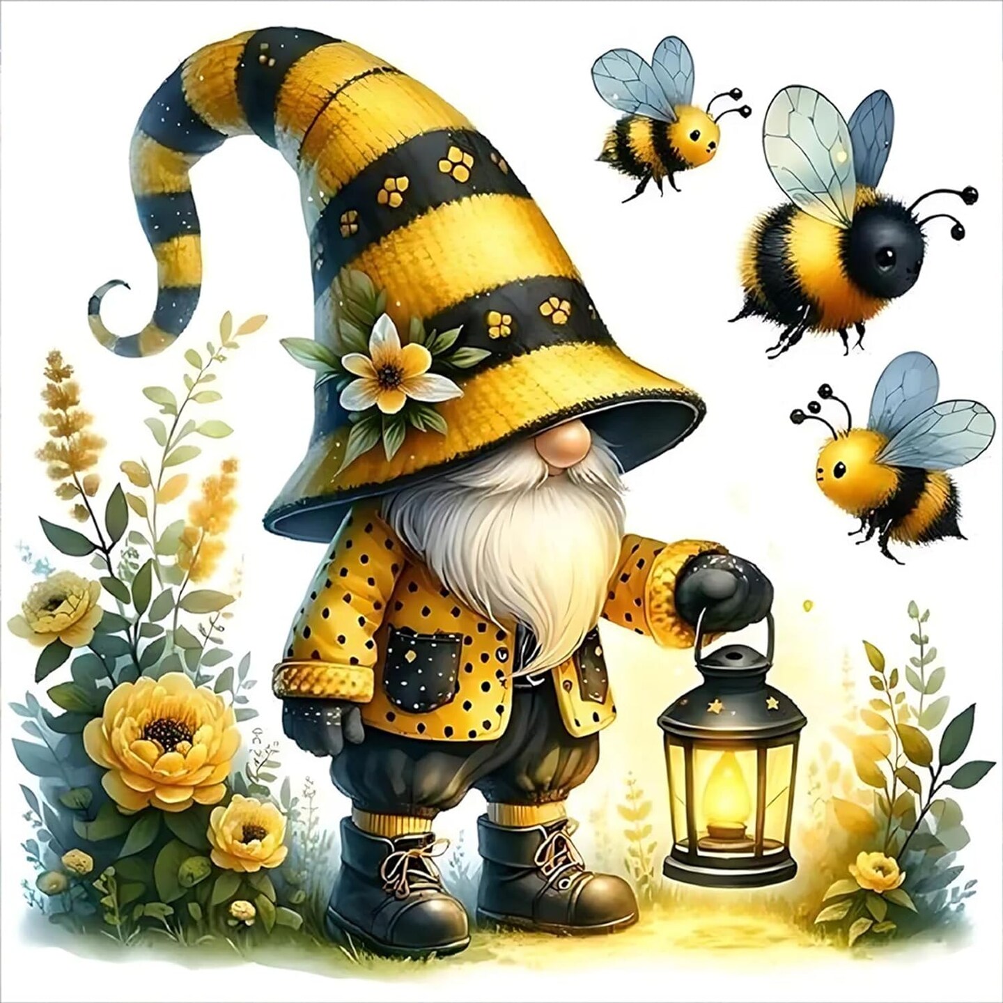 5D Gnome Diamond Art Kits for Adults, Full Drill Gnomes with Flower Bee Diamond Painting Kits