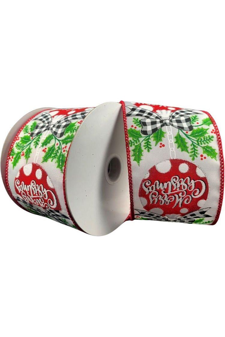 2.5&#x22; Christmas Ornament Holly Ribbon: White &#x26; Red (10 Yards)