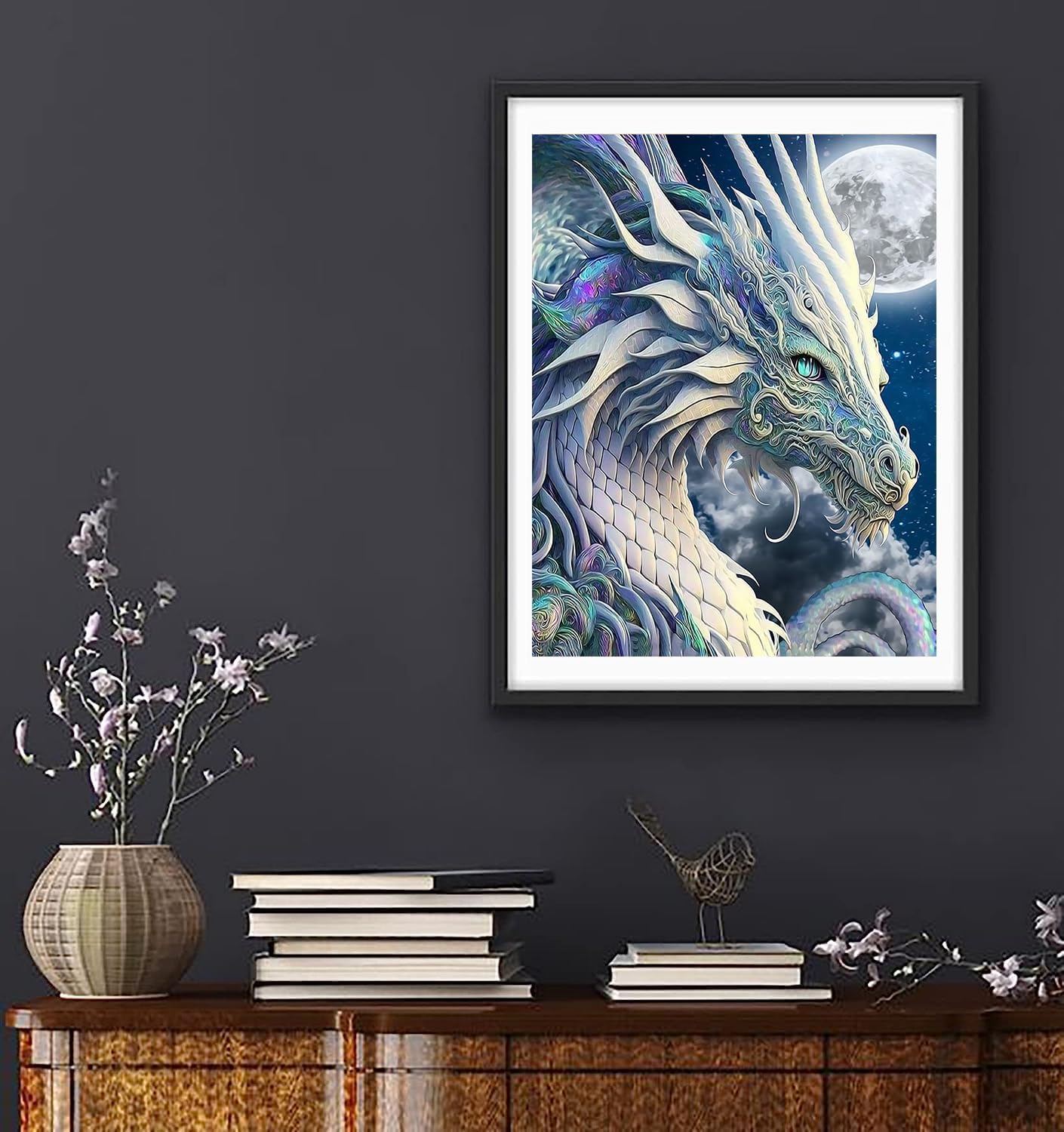 Dragon Diamond Painting Kits for Adults,5D DIY Moon Diamond Art Crystal Diamond Paintings Full Round Drill, Paintings with Diamonds Gem Art for Home Wall Decor 12x16 Inch