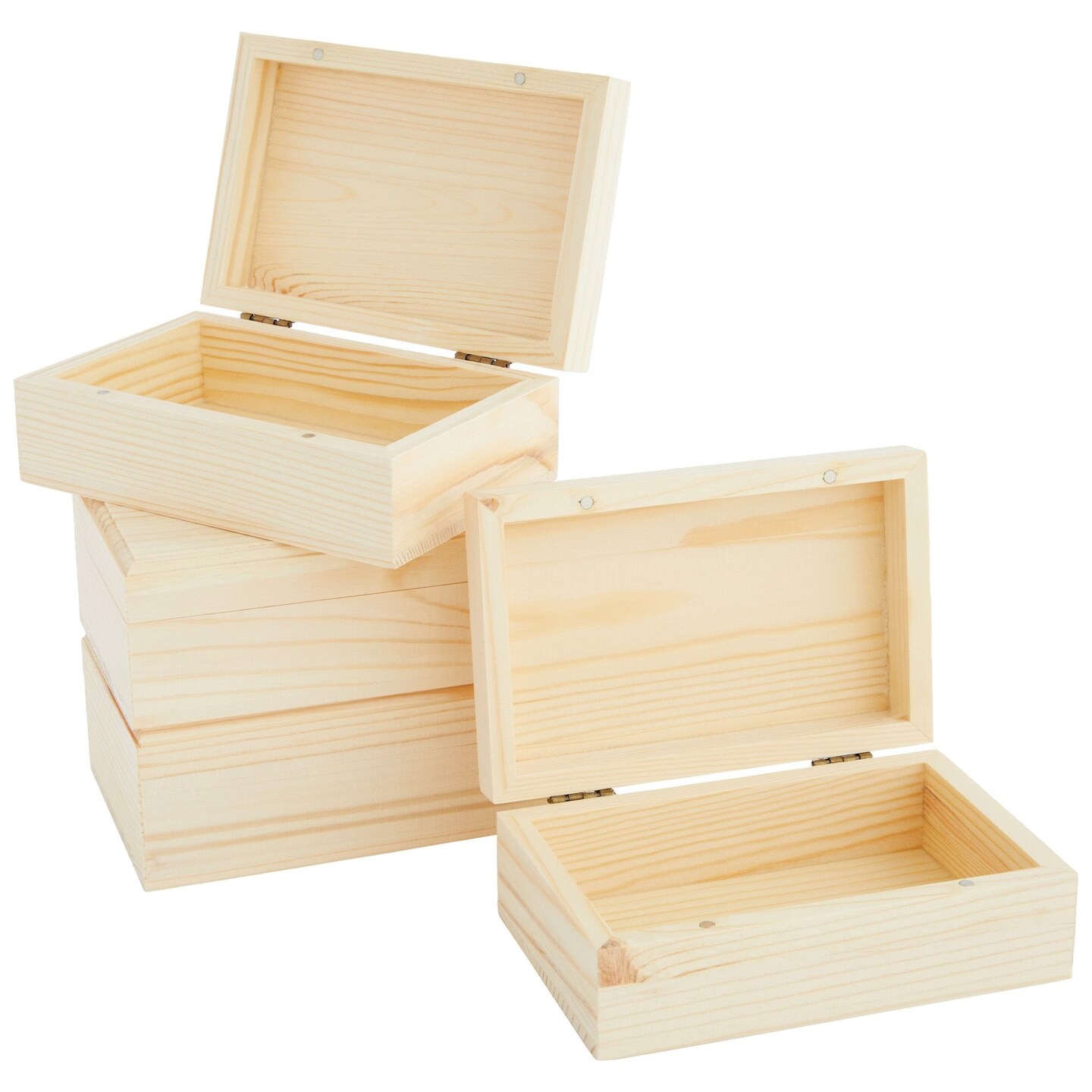 4 Pack Small Unfinished Wood Boxes for Crafts with Hinged Magnetic Lid (5.5 x 3.5 x 2 In)