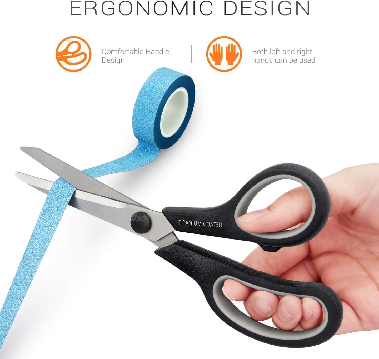 8&#x22; Multipurpose Titanium Coated Scissors - Sturdy Sharp Right/Left Handed Comfort-Grip Handles for Office, Home, School, Sewing, Fabric, Craft Supplies - Black