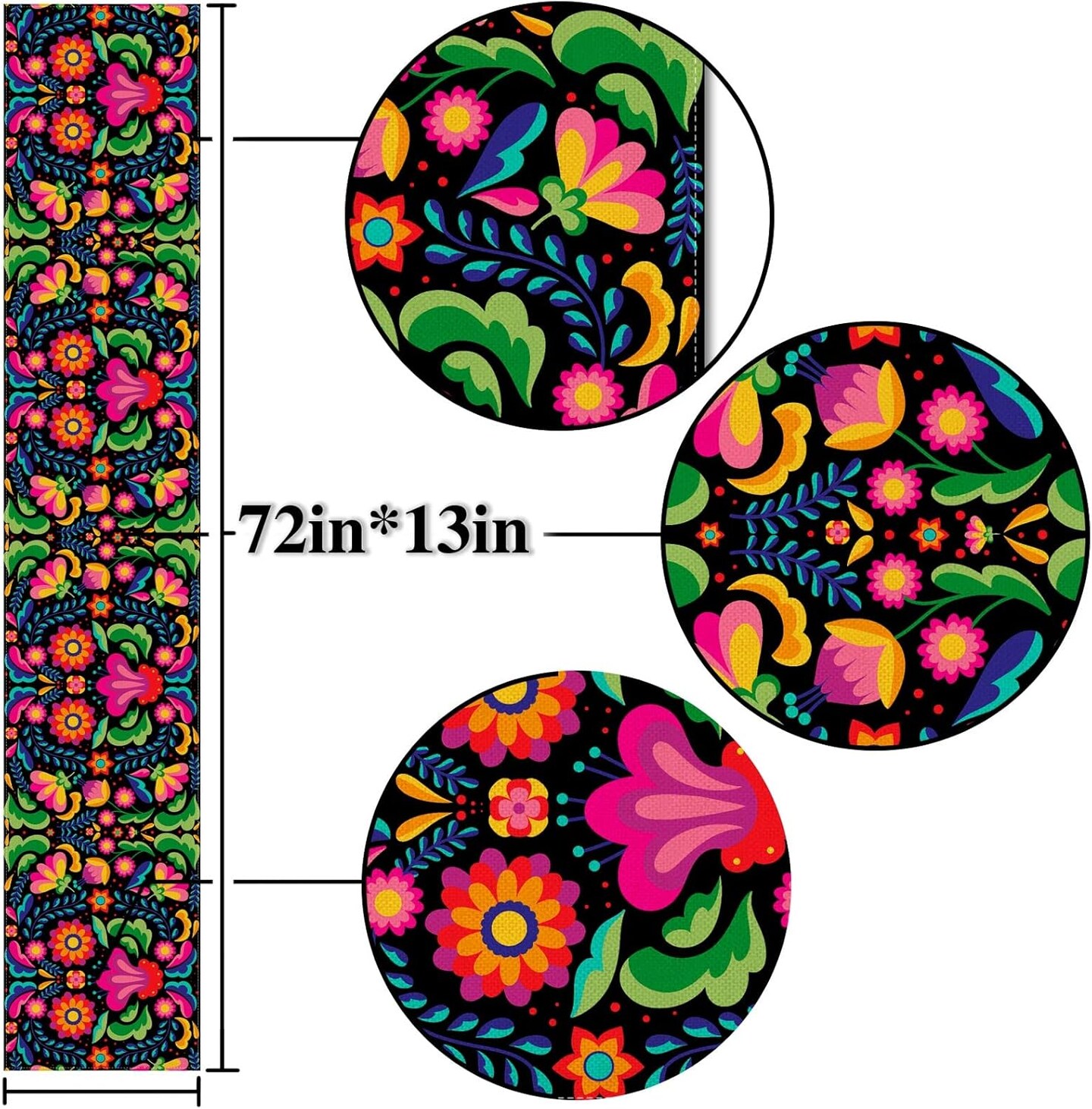 Mexican Fiesta Table Runner Cinco De Mayo Decorations Dia De Los Muertos Rustic Linen Home Dining Room Kitchen Table Decor 72 Inches Long