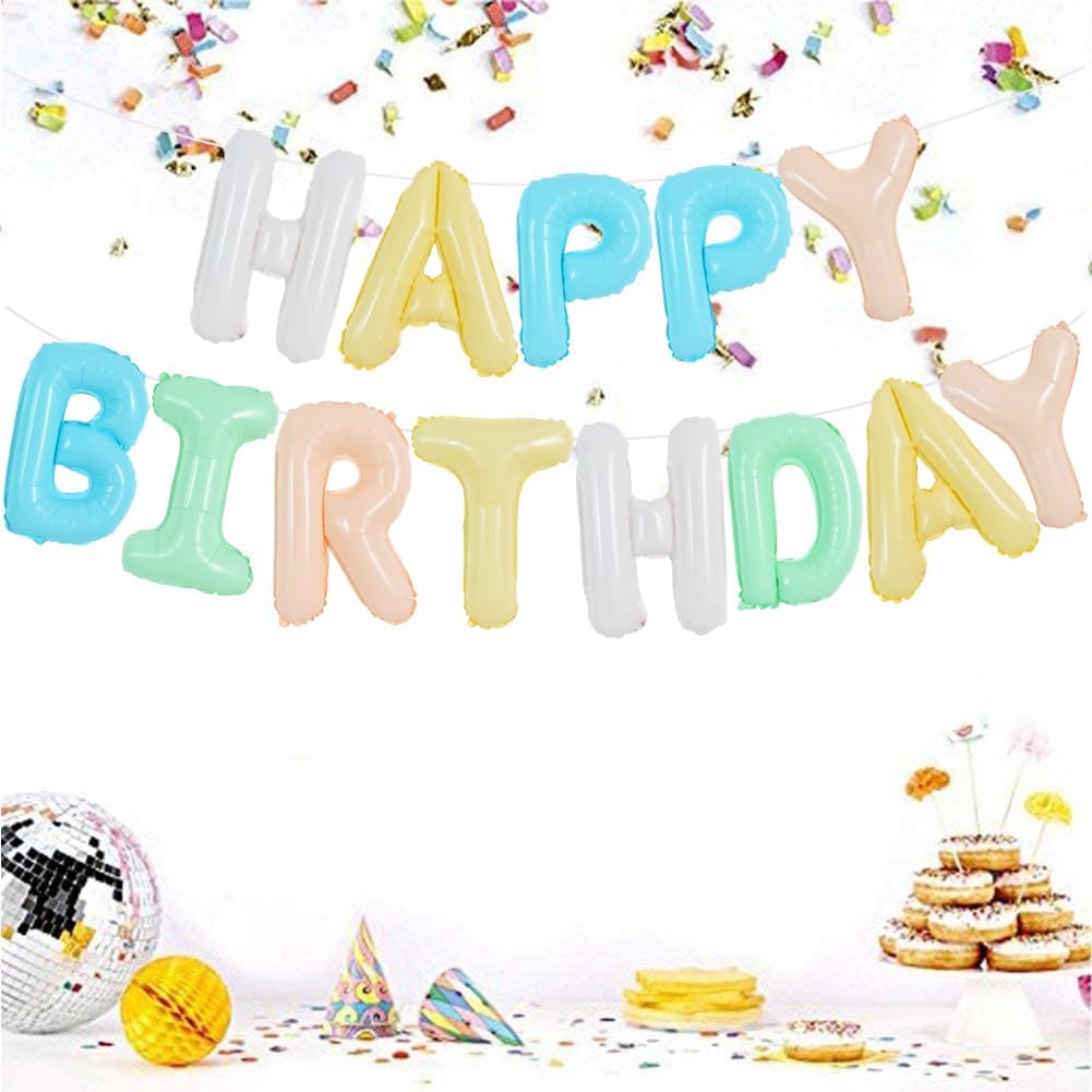 Light Colorful Happy Birthday Balloon Banner 16 Inch Mylar Foil Letters Birthday Sign Bunting for Girls Boys Kids &#x26; Adults Birthday Decorations and Party Supplies