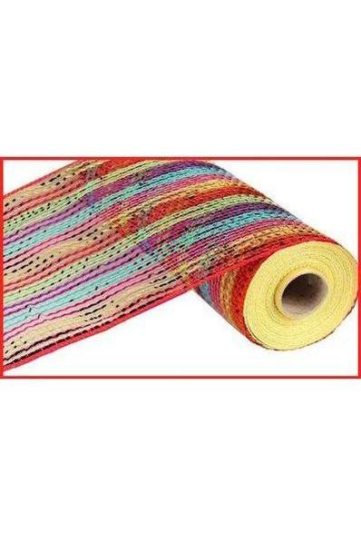 10&#x22; Wide Foil Stripes Poly Deco Mesh Ribbon: Bright Multi (10 Yards)