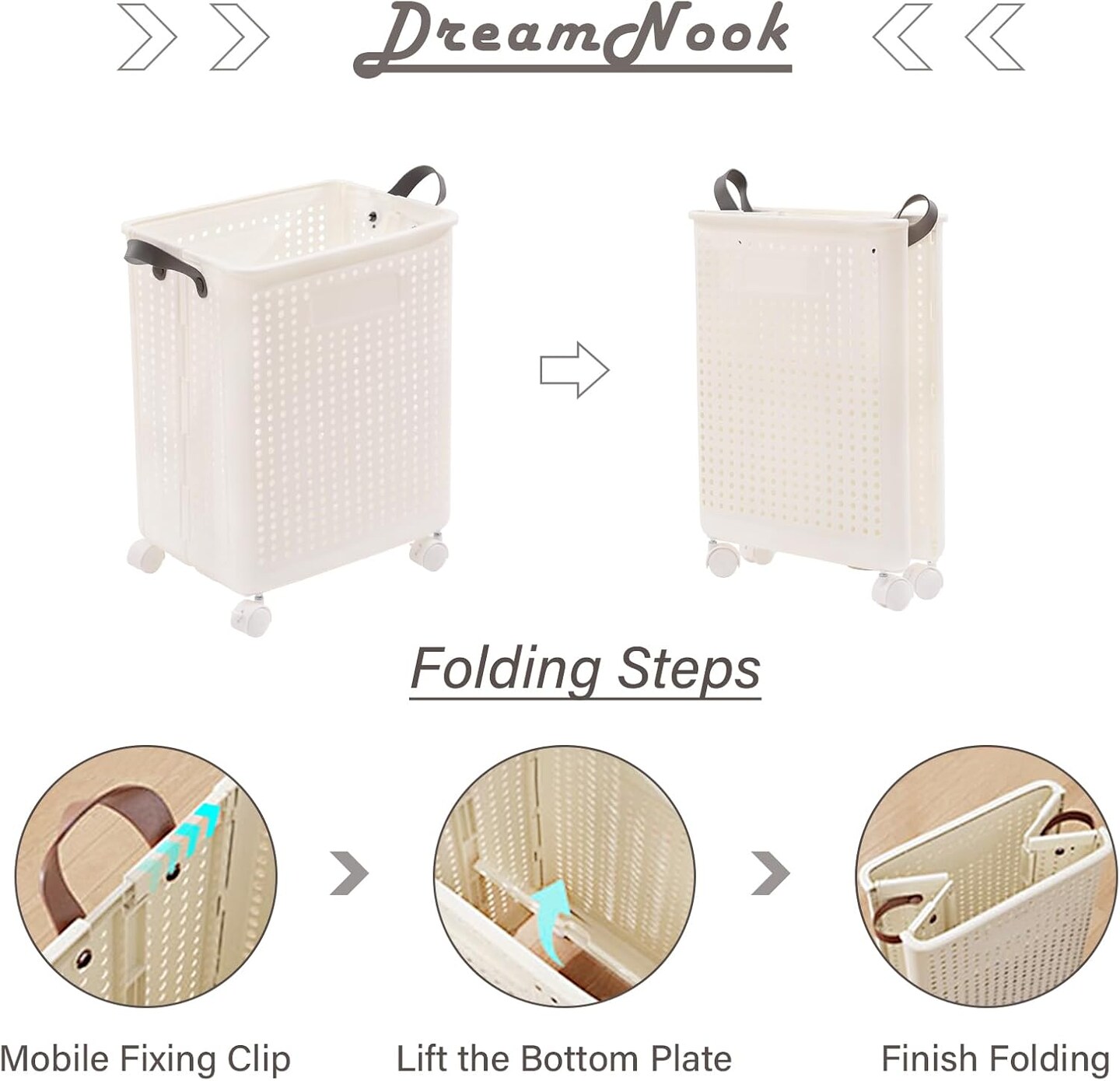 Collapsible laundry Hamper, Laundry hamper with Wheels, Plastic Foldable Laundry Hamper, Dirty Clothes Hamper with Handles for Laundry Room, Bedroom & Bathroom