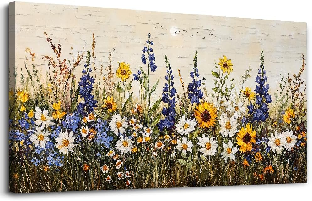 Farmhouse Wall Art For Living Room Canvas Wall Decor For Bedroom Office Dining Room Decor Boho Wall Paintings Flowers Watercolour Wall Pictures Ready To Hang Family Home Decor 20&#x22;X40