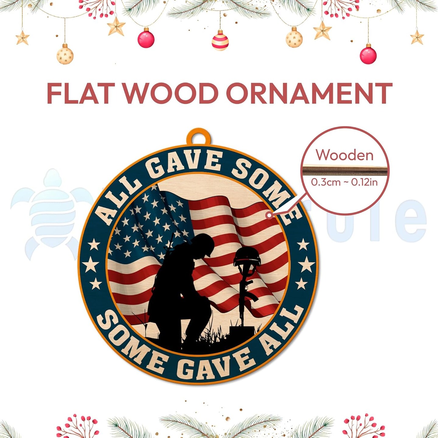 Veteran Christmas Ornament Tree Decorations 2D Flat, Gifts for Veteran Soldier Armed Forces Military Members US Army, Patriotic Ornaments for Christmas Tree Decorations