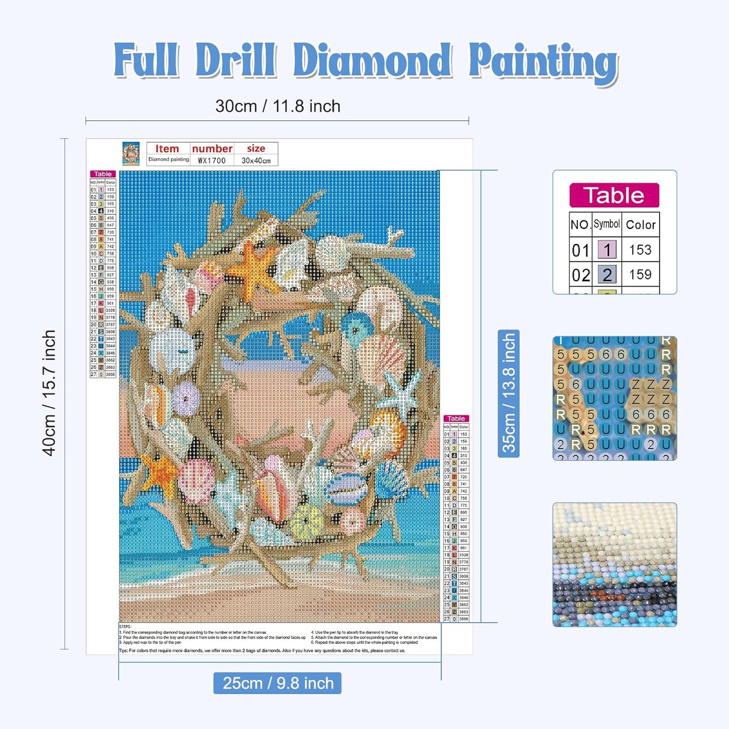 Wreath Diamond Art Kits for Adults - Full Drill Sea Diamond Art DIY 5D Diamond Art Beach Diamond Art Kits Picture Crystal Craft for Home Wall 30x40cm (Summer Driftwood Wreath)