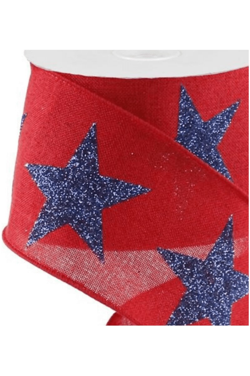 2.5&#x22; Bold Glitter Star Canvas Ribbon: Red (10 Yards)