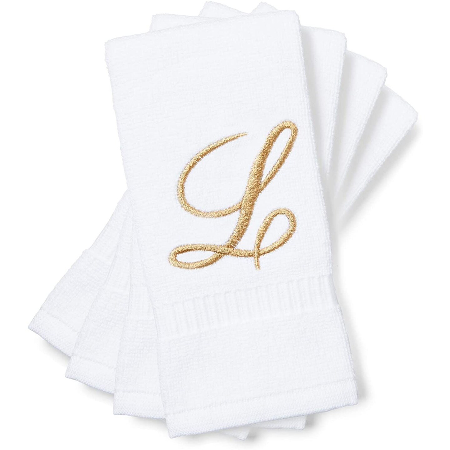 Monogrammed Fingertip Towels, Embroidered Letter L (11 x 18 in, White, Set of 4)