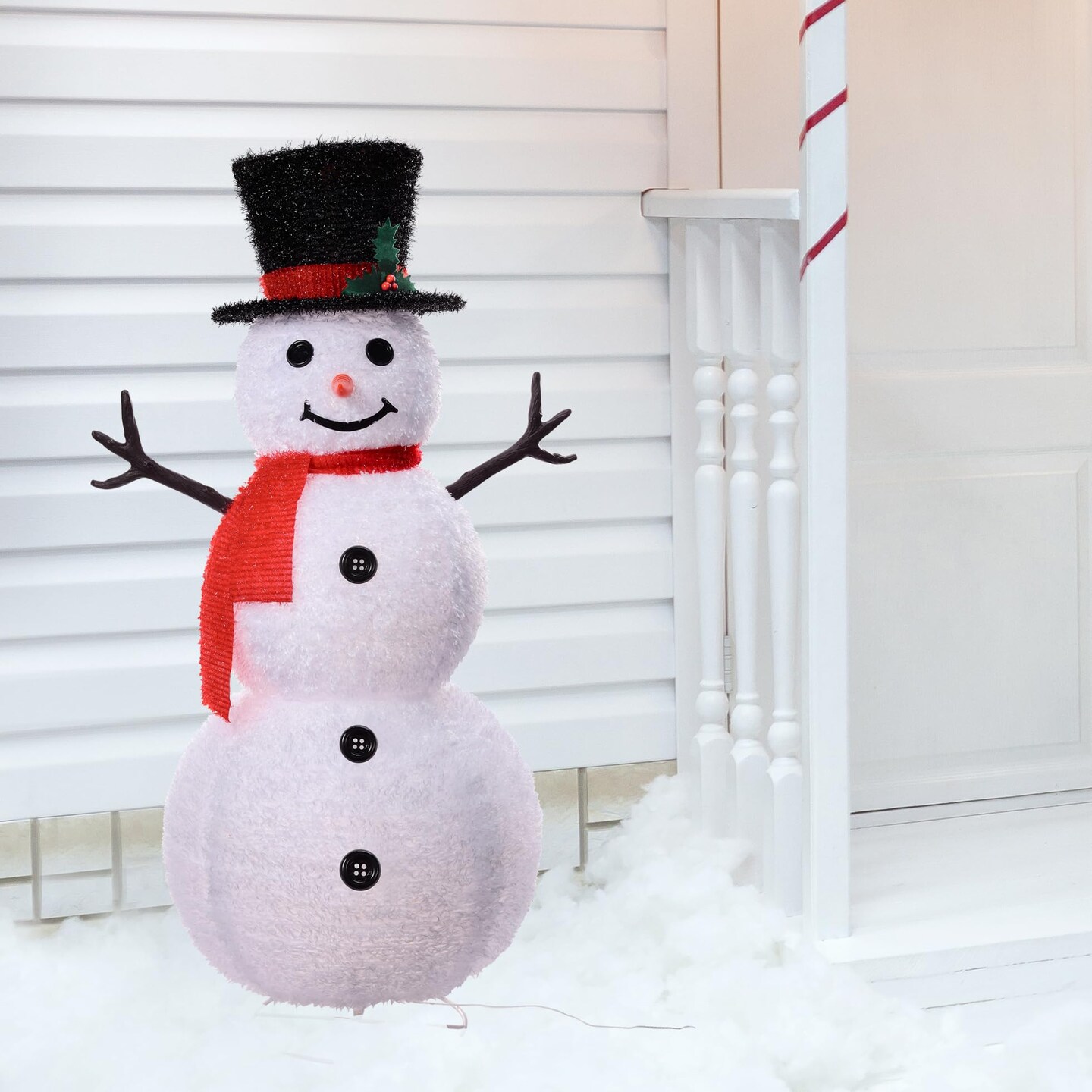 Haute Decor 48 Inch Tall Lighted Collapsible Tinsel Fabric Snowman Outdoor Christmas Yard Decoration - Pre-lit with Energy-Efficient LED Lights - Easy, Compact Storage