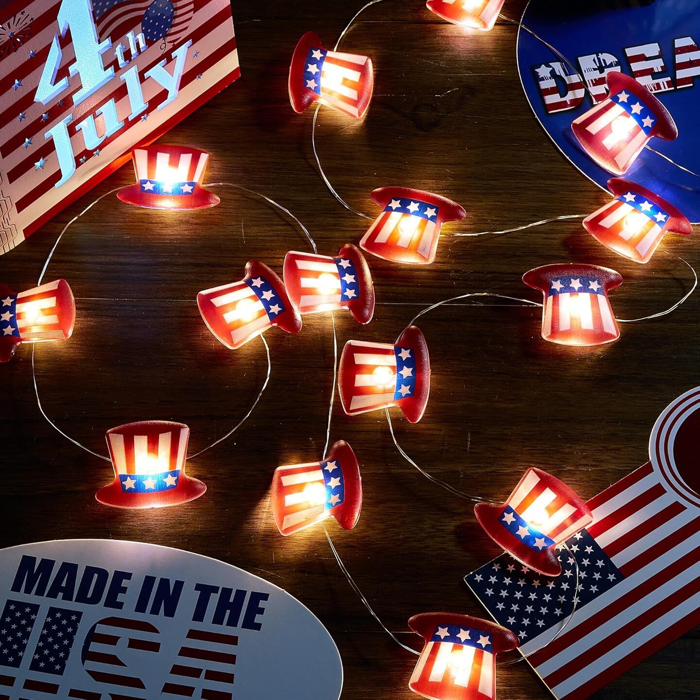 4th of July Decorations, Red White and Blue String Lights with 20 LED Big Hats Patriotic Lights, Waterproof Design for Indoor Outdoor July 4th D&#xE9;cor