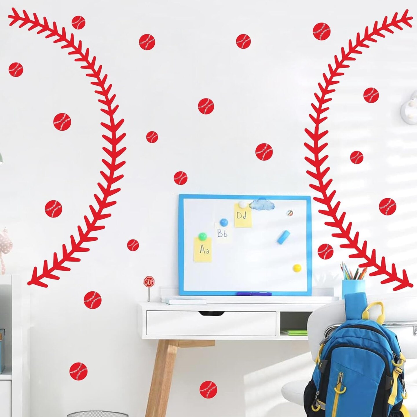 Vinyl Baseball Wall Decals Big Baseball Stitches Stickers Peel and Stick Ceiling Decals Baseball Lace Wall Stickers Large Sport Ball Wall Stickers for Teens Boy Girl Bedroom Playroom Decor