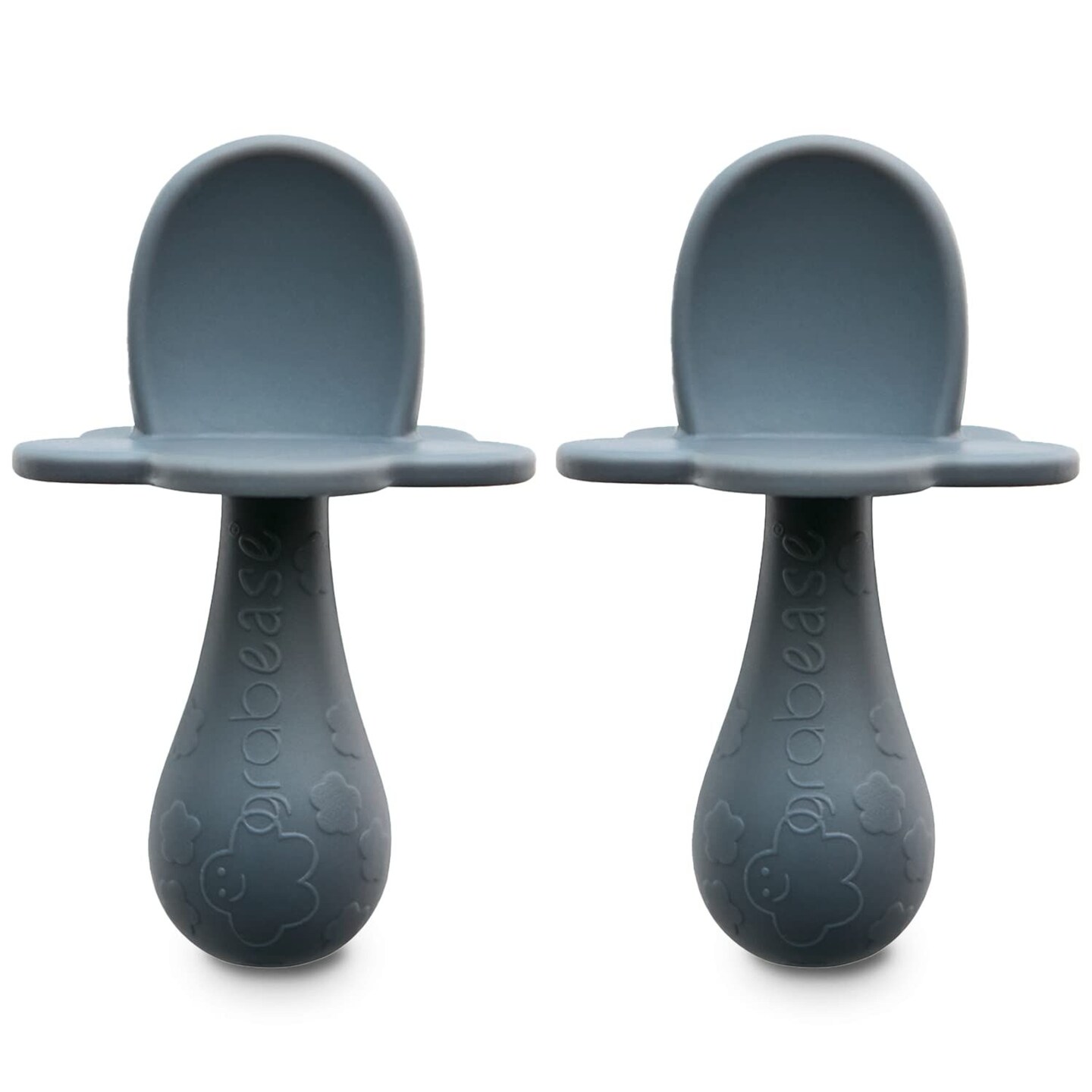 Grabease Baby Silicone Spoon Set for Baby-Led Weaning &#x26; First Stage Self-Feeding: Soft, Safe 100% Food-Grade Silicone; BPA-, PVC- Latex- &#x26; Phthalates-Free and Dishwasher Safe; Set of 2 Gray Spoons