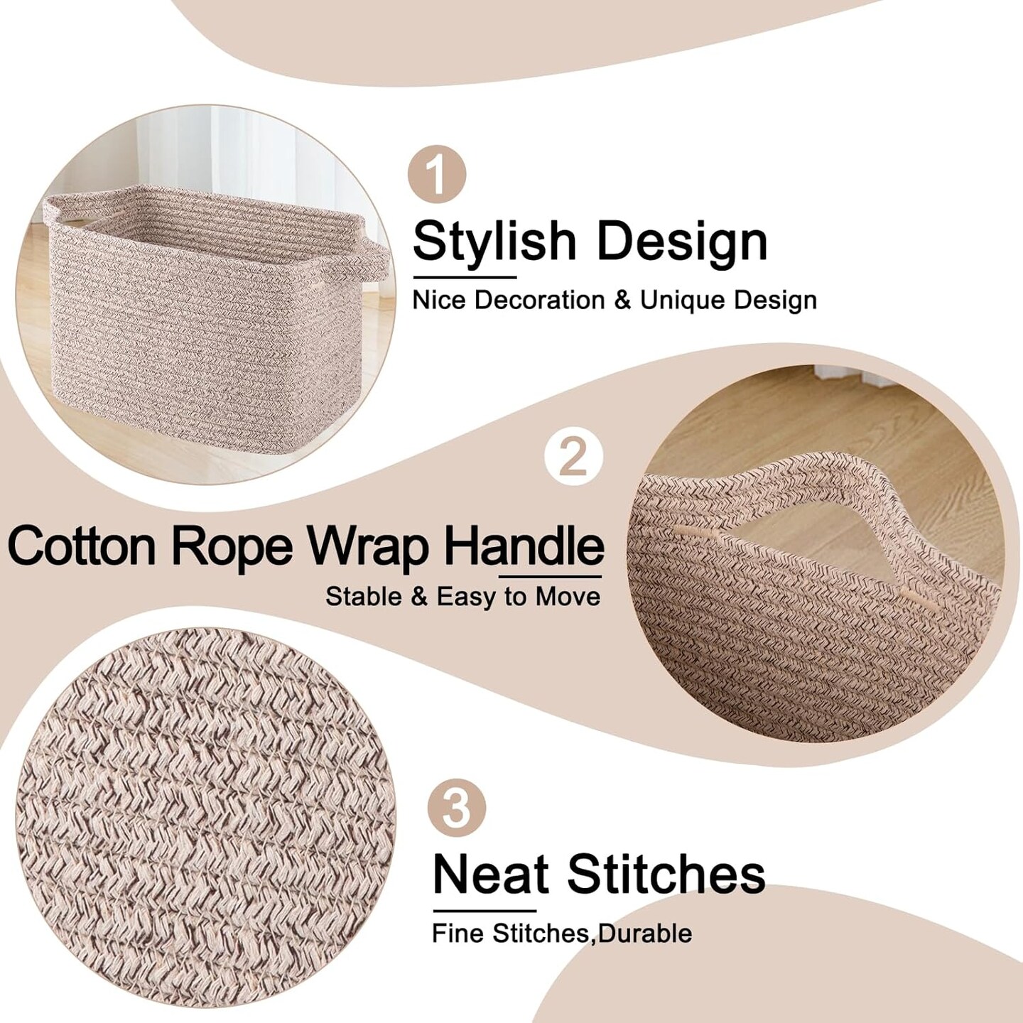 Summer baskets Cotton Rope Woven Storage Baskets for Shelves, Rectangle Storage Bins with Handles, Towel Basket - 13&#x22;&#xD7;9.85&#x22;&#xD7;8.7&#x22;, Brown