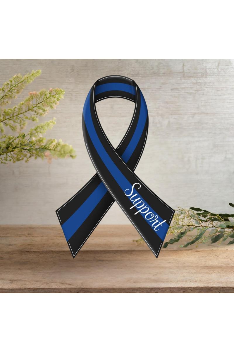 12&#x22; Metal Embossed Sign: Law Enforcement Support Ribbon