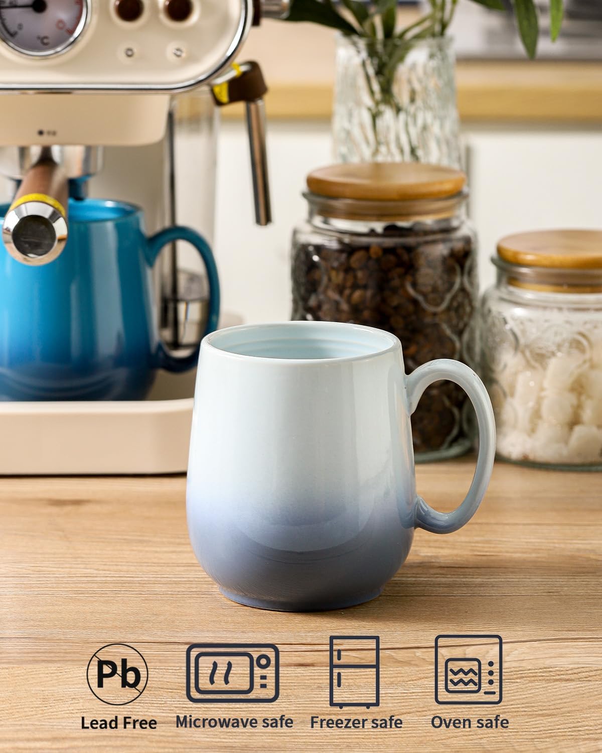Ceramic Coffee Mug Set of 2, Porcelain 20 OZ Latte Cup with Handle, Large Coffee Cup for Coffee, Soup, Latte, Tea, Gift, Microwave and Dishwasher Safe, Gradient Light Blue &#x26; Gradient Blue