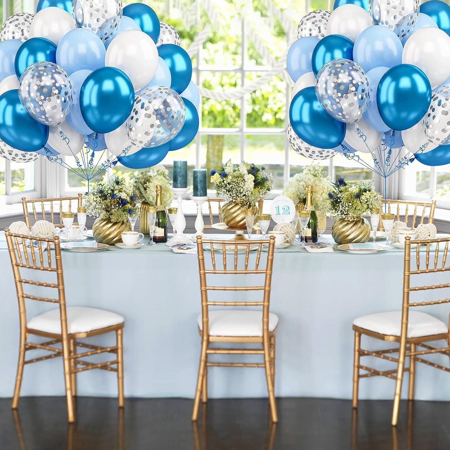 Blue White Balloons and Silver Confetti Balloons for Graduation Wedding Birthday Baby Shower Party Decorations