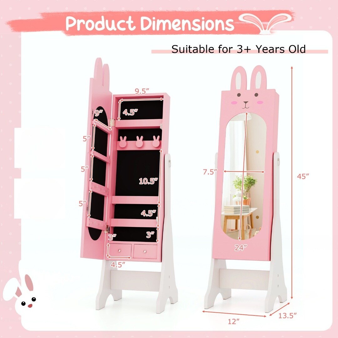 MDF and Glass Jewelry Cabinet with Full-Length Mirror, Large Storage and Adjustable Tilt